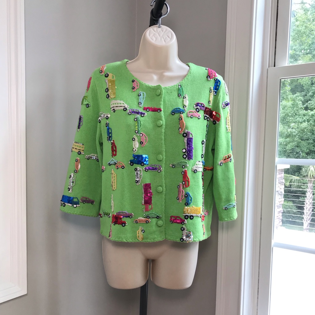 Vintage Michael Simon Beaded Cars Trucks Sweater - Women’s Small Euc